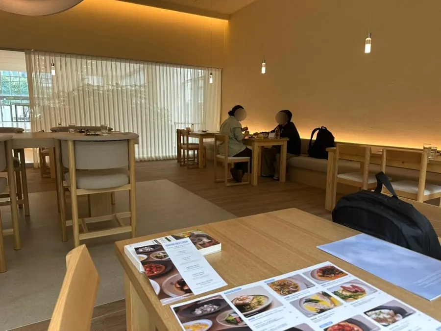 Tables spaced generously apart at Pyu Euljiro