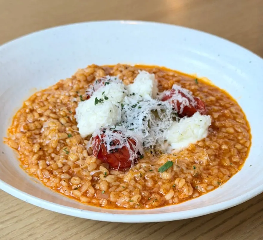 A plate of garden tomato risotto