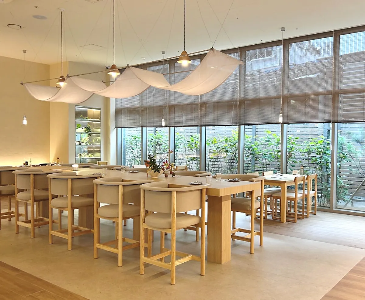 Wood-tone interior of the Pyu Euljiro dining hall