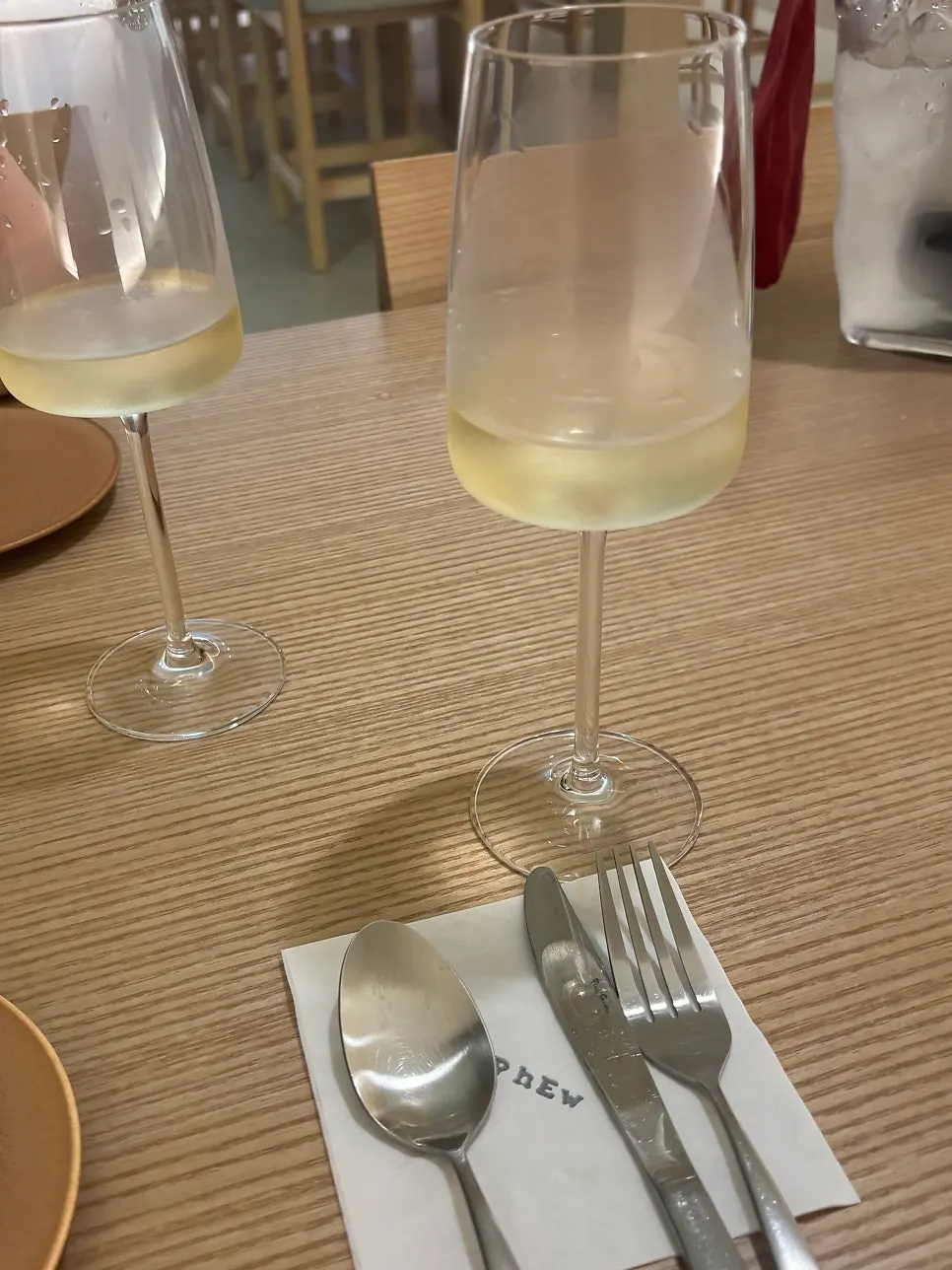 A glass of the ordered white wine