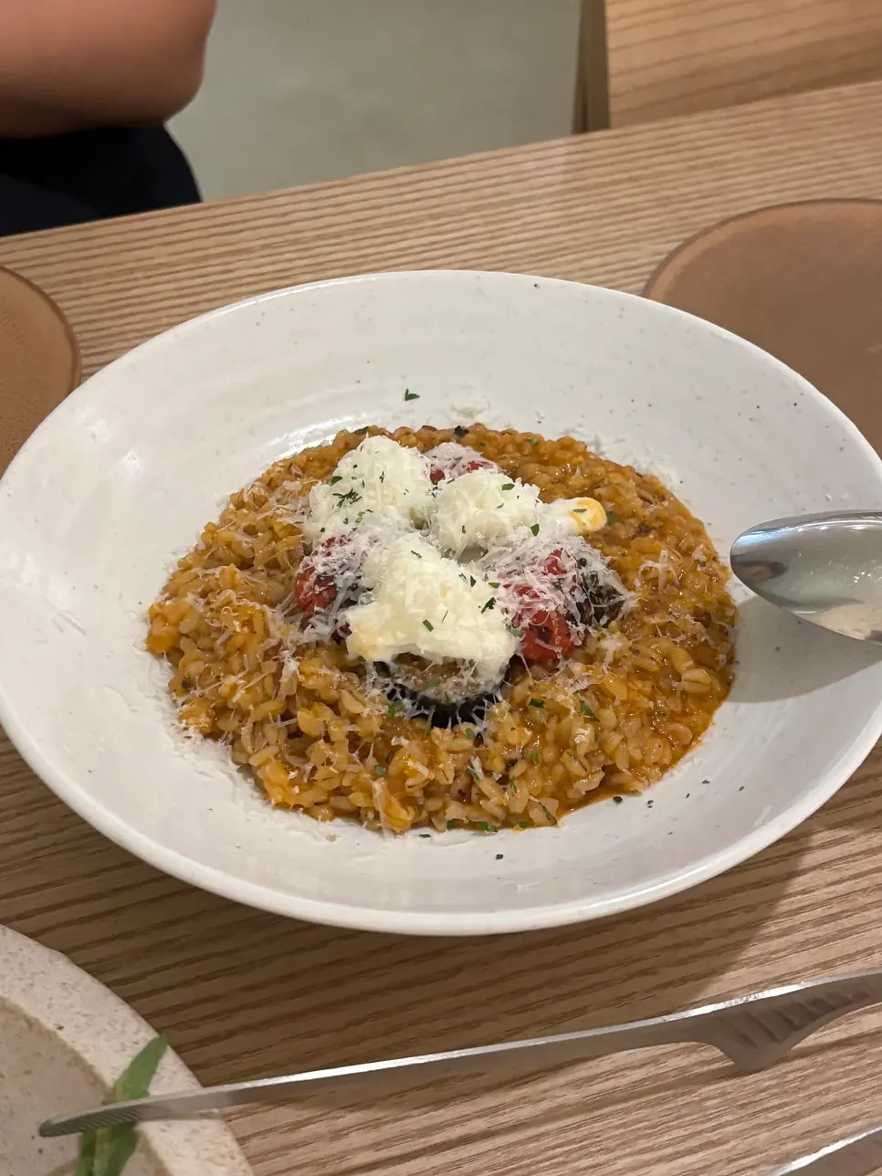 A plate of garden tomato risotto