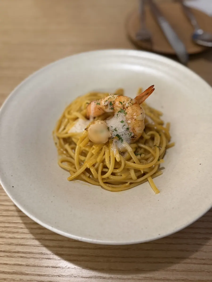 A plate of bisque pasta on the table