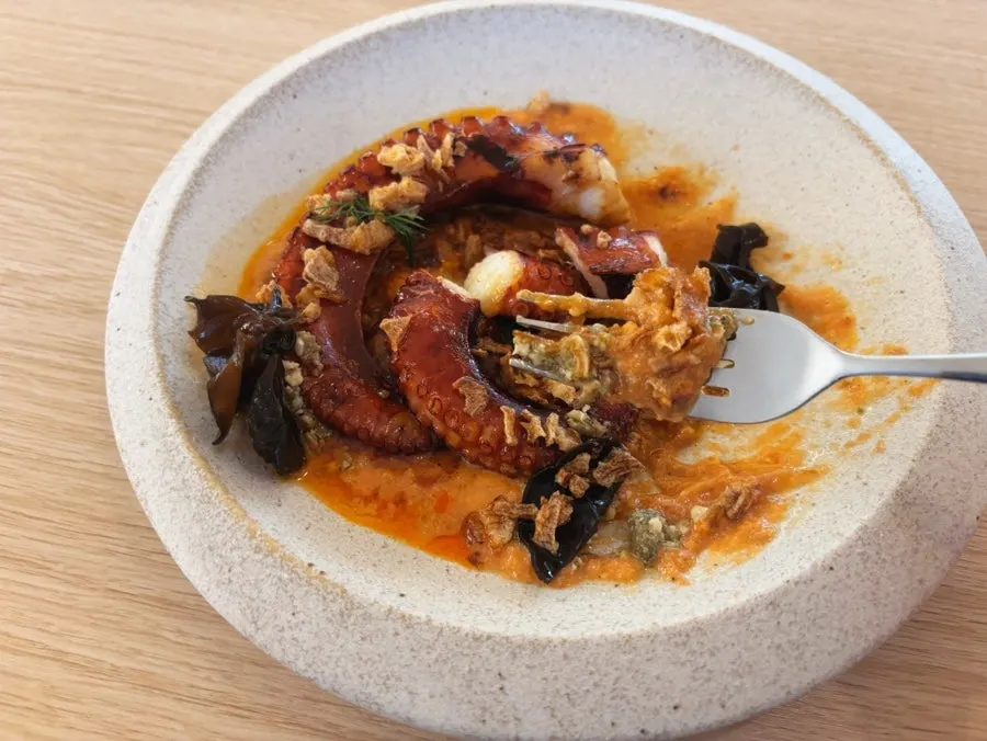 Charcoal-grilled octopus with two thick legs