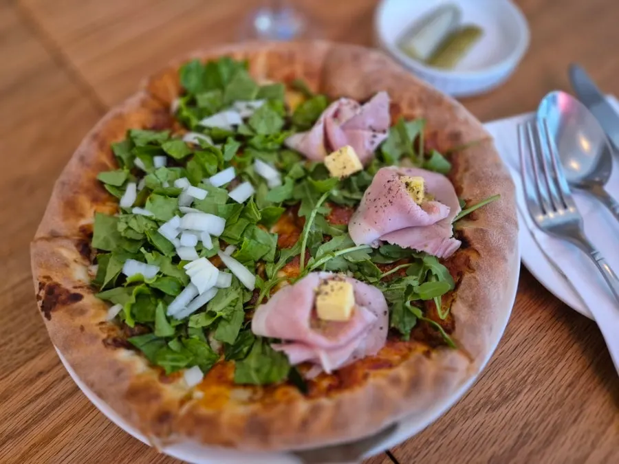 Menu viewed while deciding on the half-and-half pizza