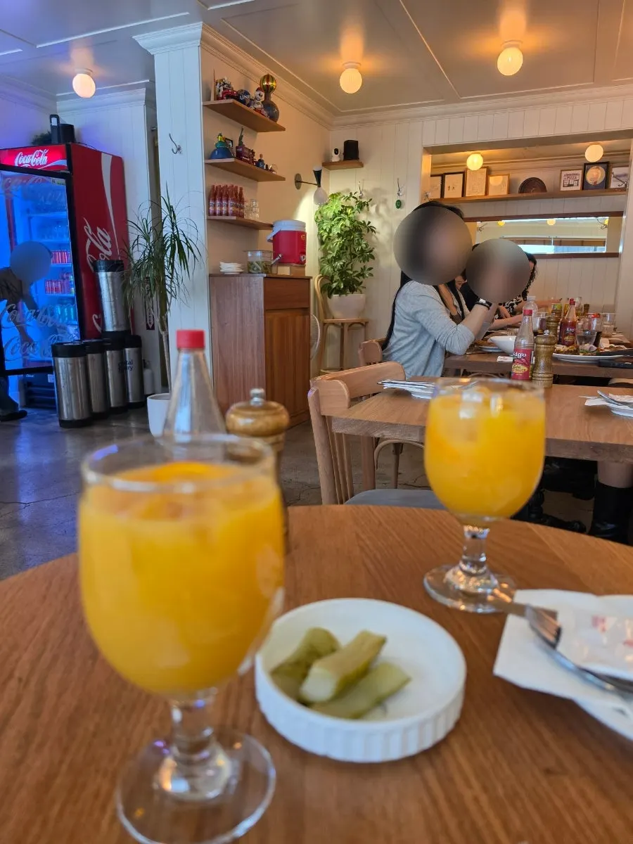 오렌지 슬라이스가 들어간 오렌지주스