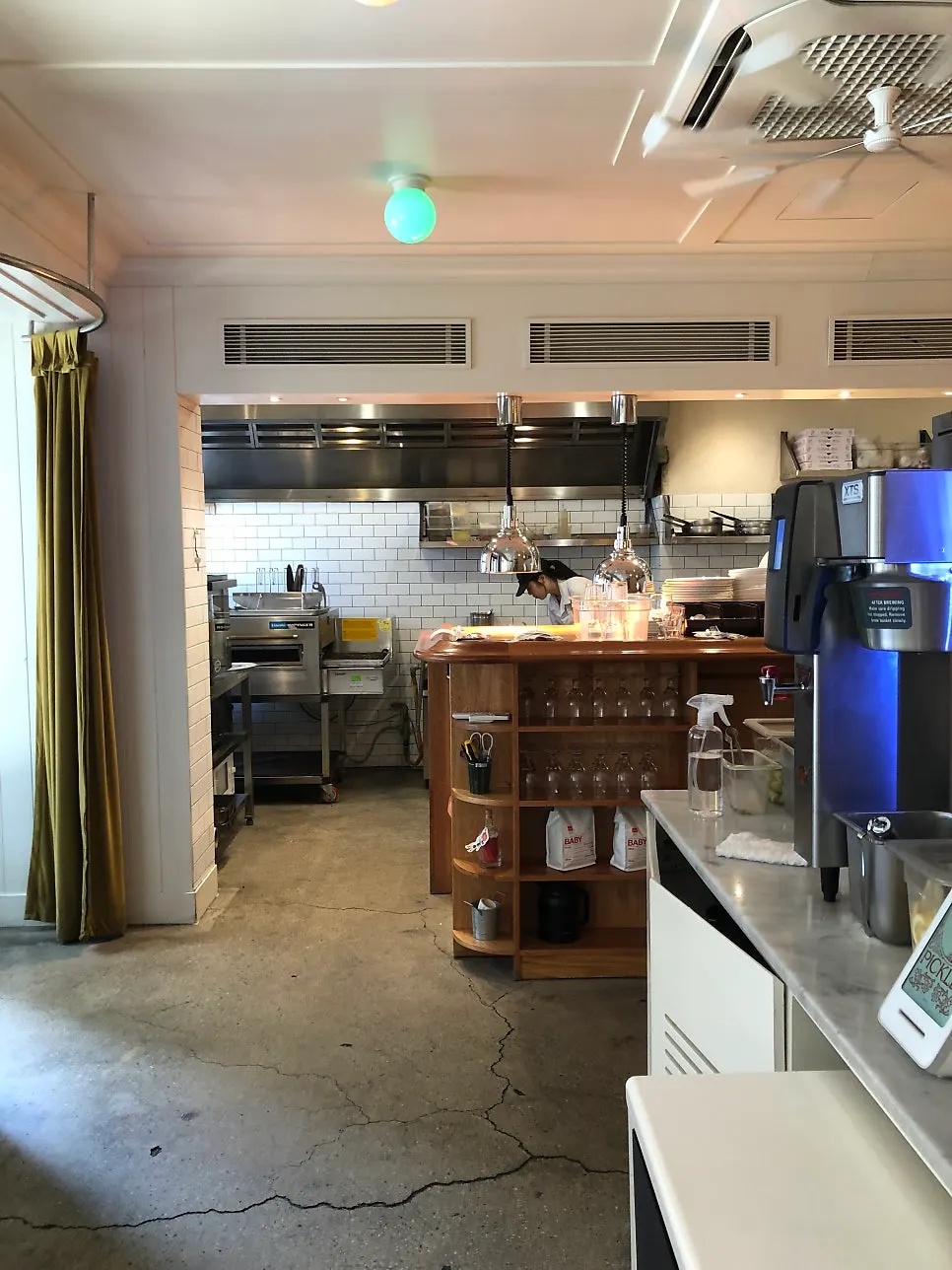Window-side area with bar tables