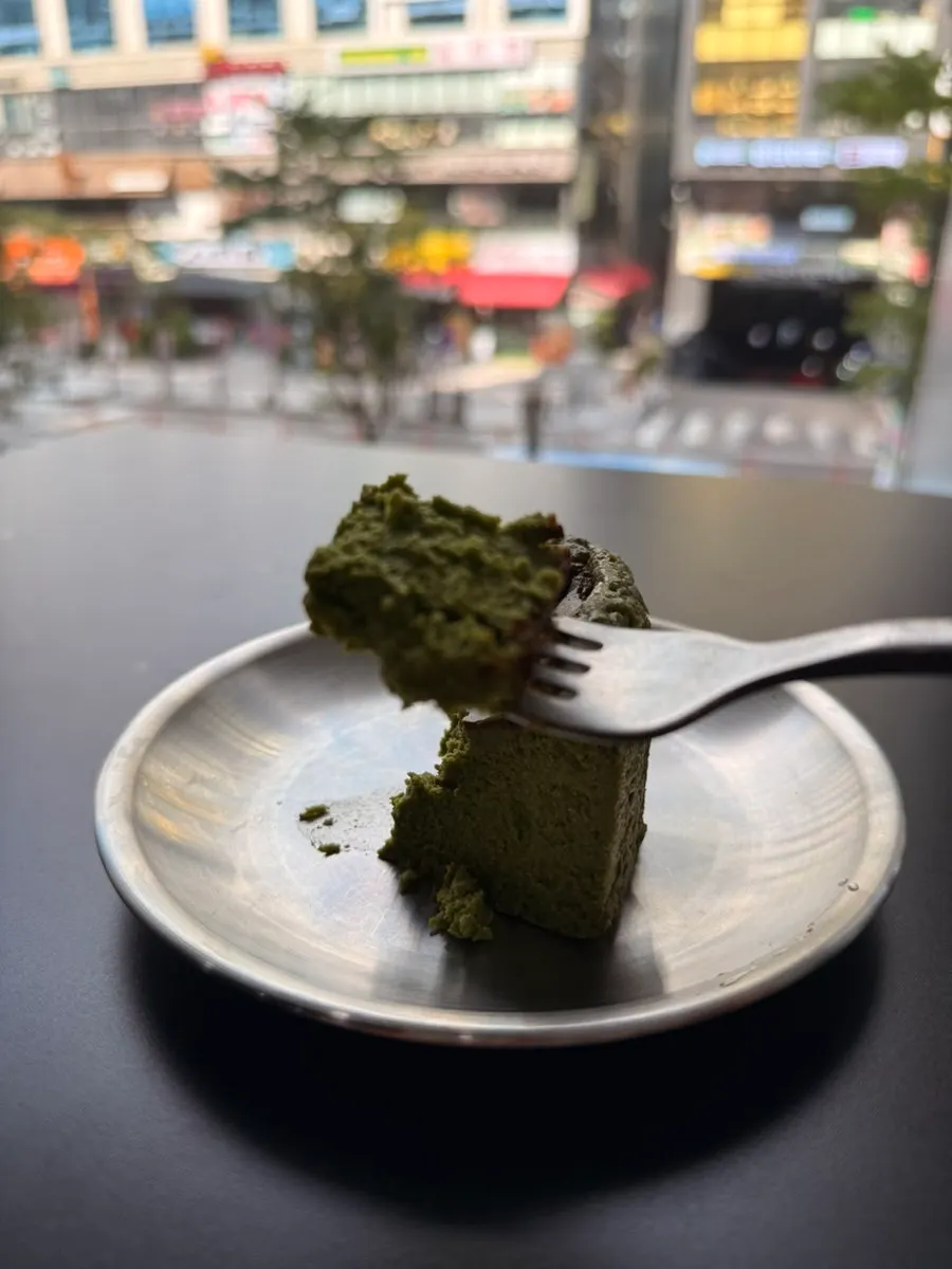 Basque matcha cheesecake paired with americano