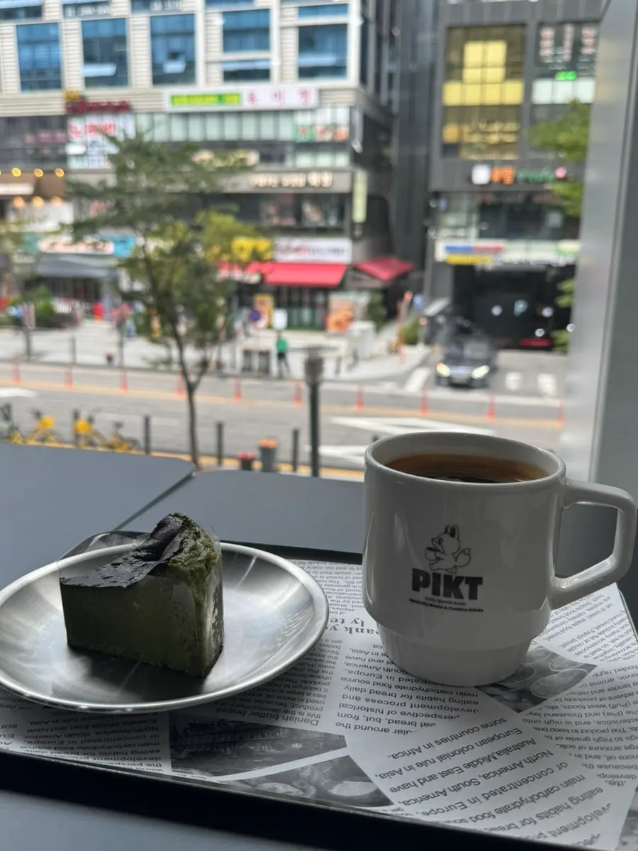A slice of matcha basque cheesecake