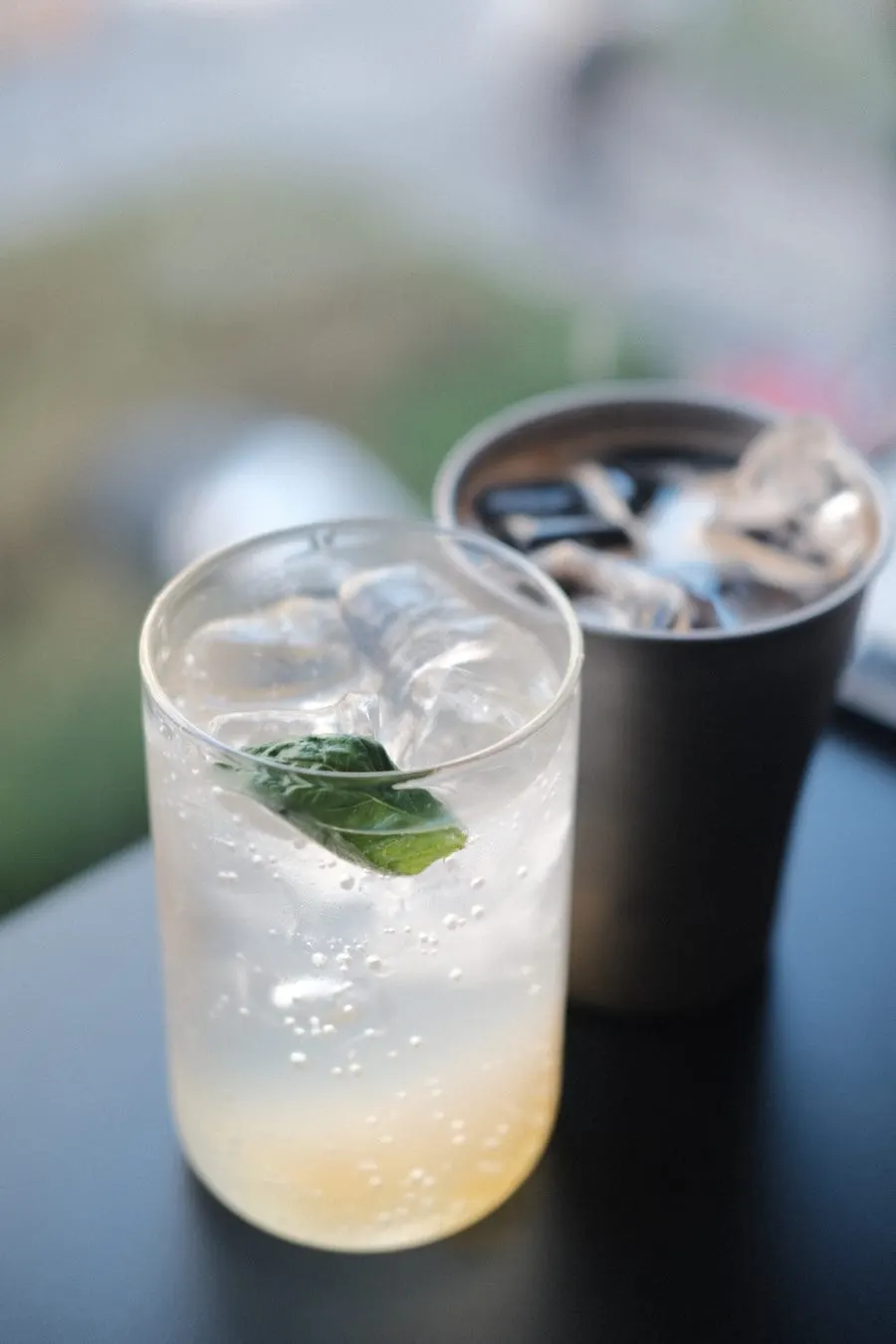 Prettily plated basil yuzu citrus drink