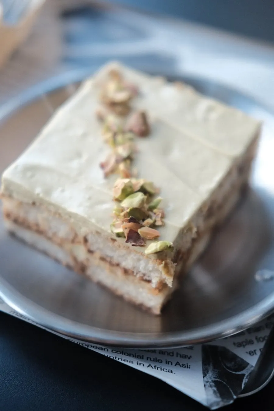 Generously portioned pistachio tiramisu