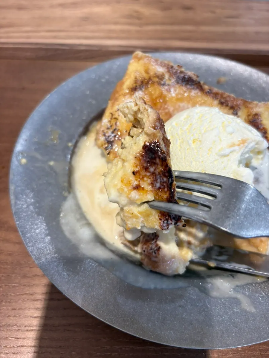 A soft-cut cross-section of the 24-hour aged French toast