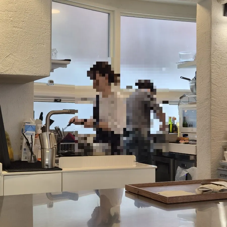 View into the kitchen area where the French toast is prepared