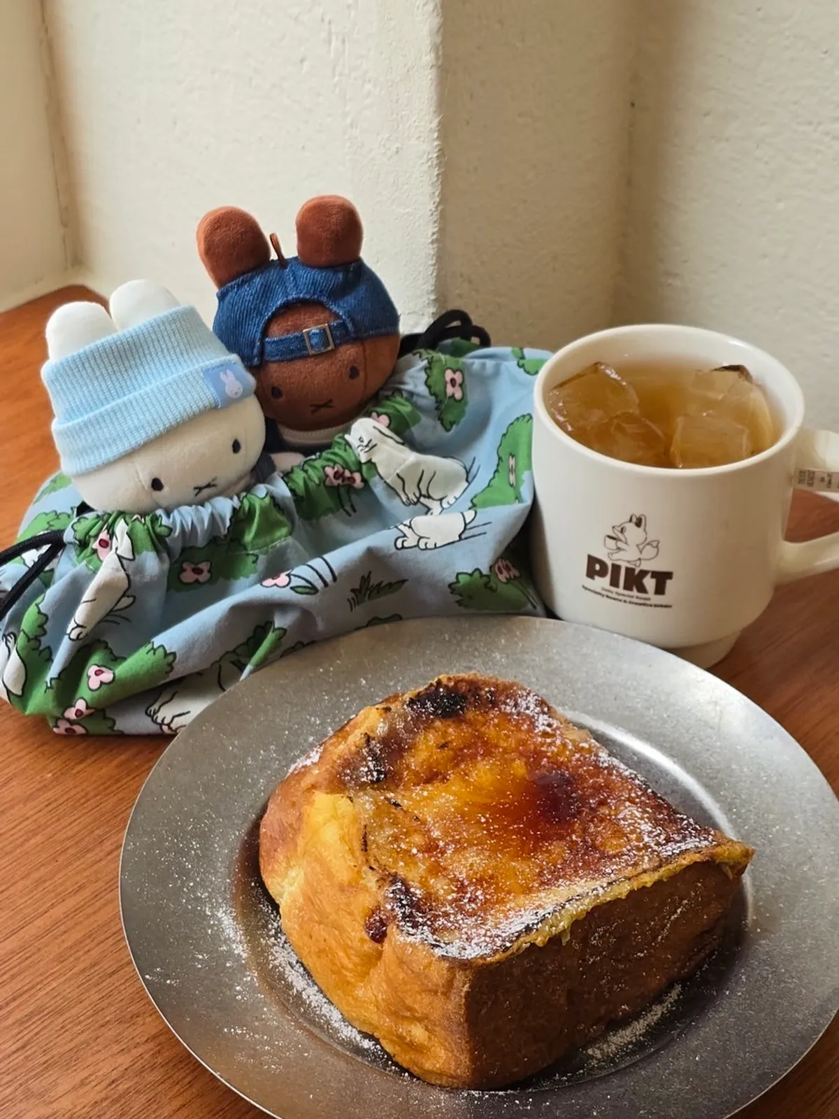 Aged French toast served on a metal plate