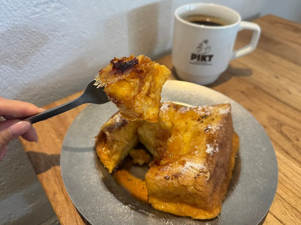 Cross-section of thick French toast