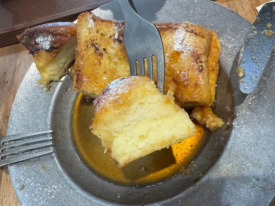 Table with French toast and coffee together