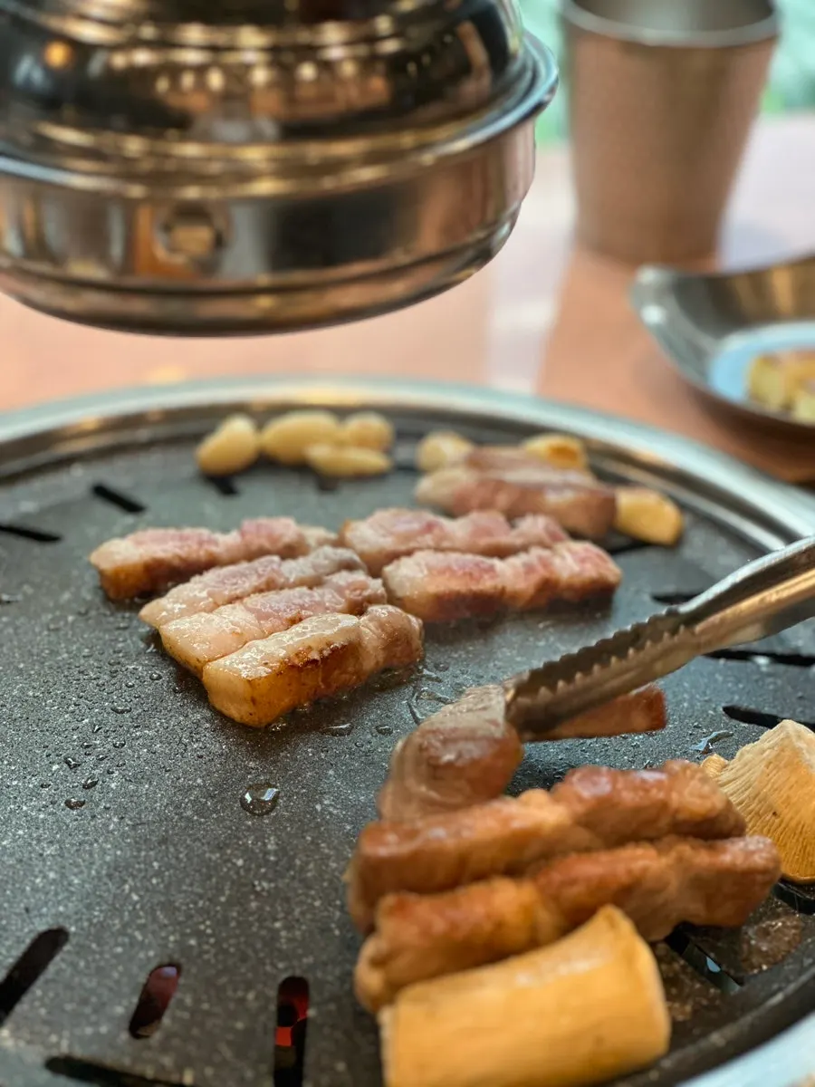 Pork belly grilled to a golden brown color