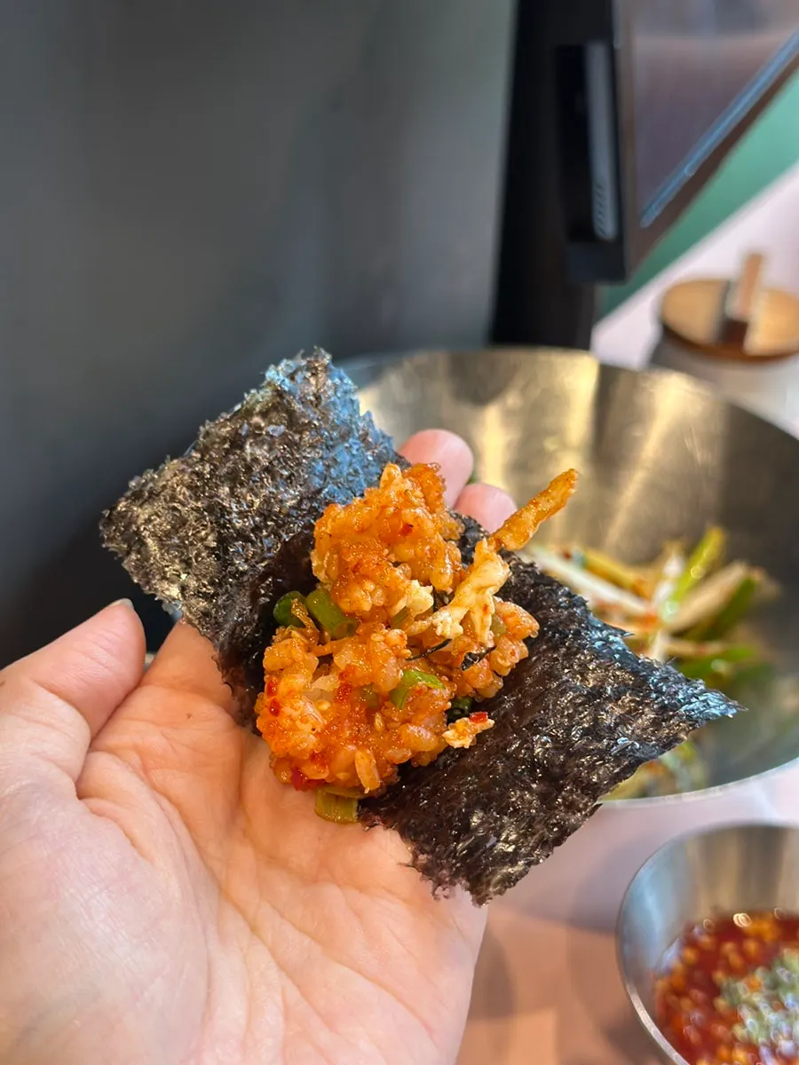 Herring roe bibimbap generously topped with roe