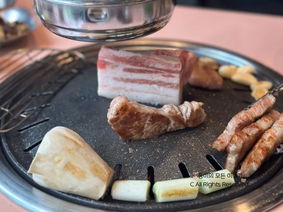 Premium Korean pork belly on the grill
