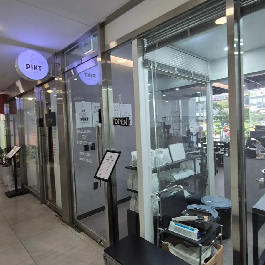 Modern-feeling café entrance