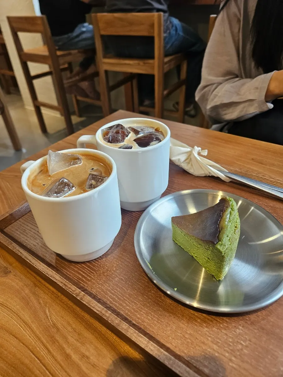 Matcha Basque cheesecake on a plate
