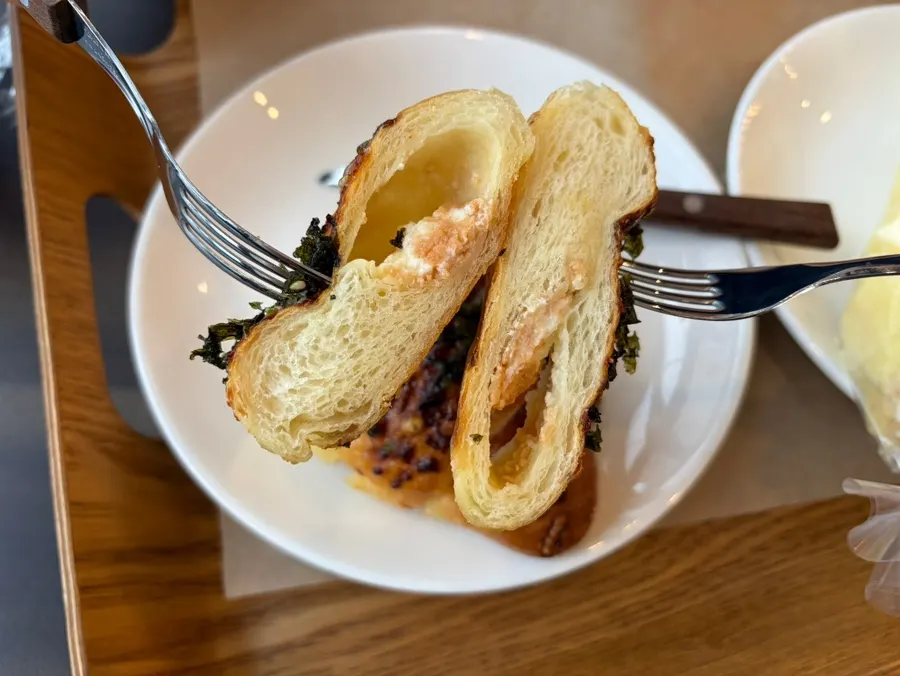 Cross-section of the pollack roe salt bread after one bite
