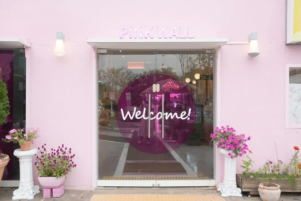 Pink-decorated building of Pink Wall Cafe