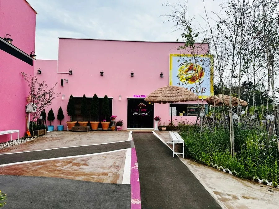 Full view of the Pink Wall Cafe building