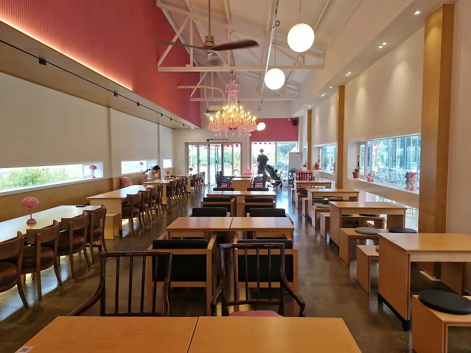 Photogenic interior of Pink Wall Cafe