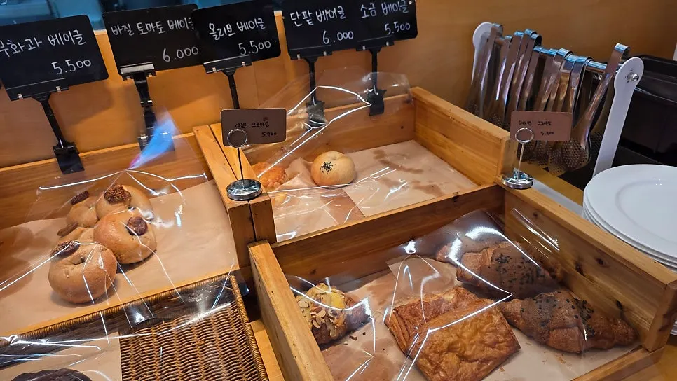 Bagels and pastries on display at Pink Wall Cafe