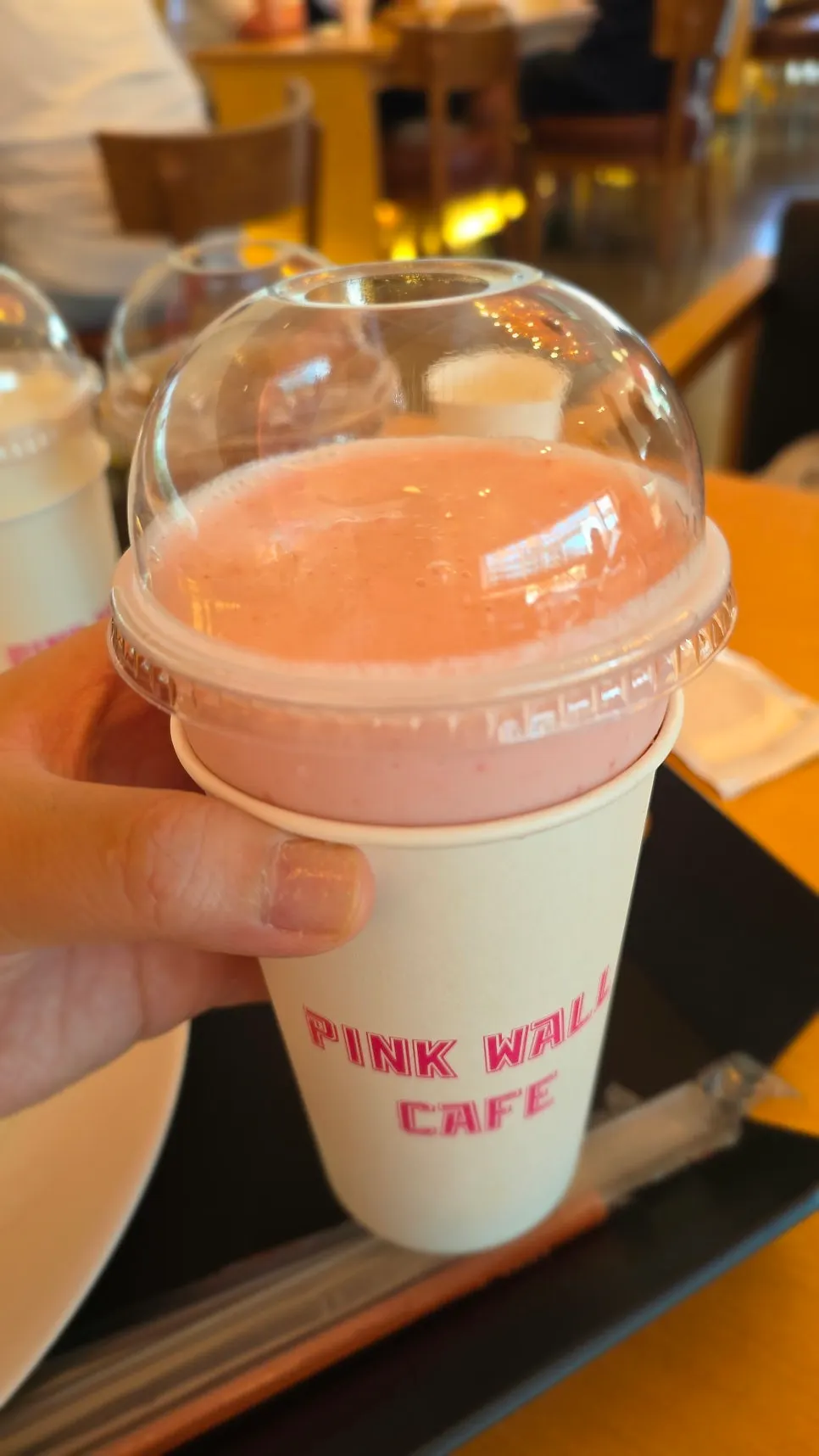 Strawberry yogurt smoothie at Pink Wall Cafe
