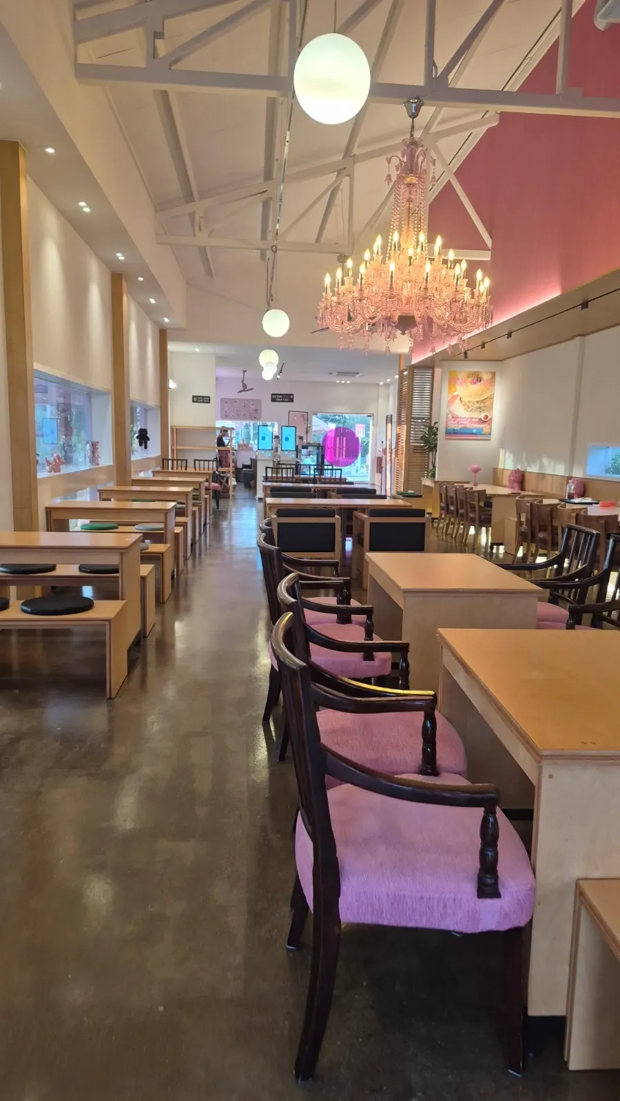 Photo-worthy interior space at Pink Wall Cafe