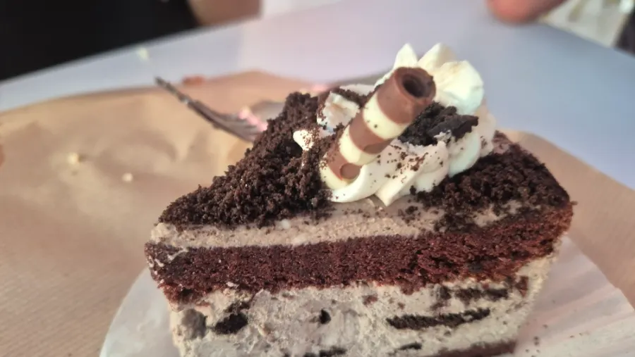 Soft-textured chocolate cake at Pink Wall Cafe