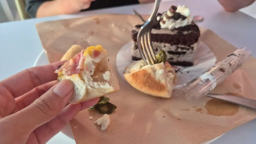 Ham cheese bagel at Pink Wall Cafe