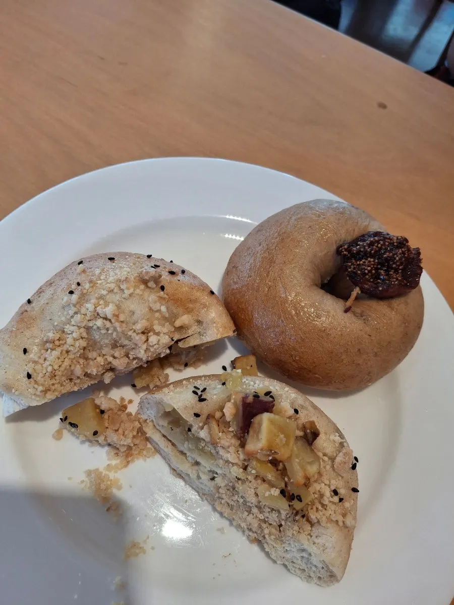Pink Wall Cafe's fig bagel with fig pieces
