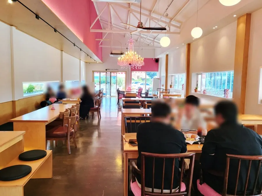 Area around the ordering counter at Pink Wall Cafe