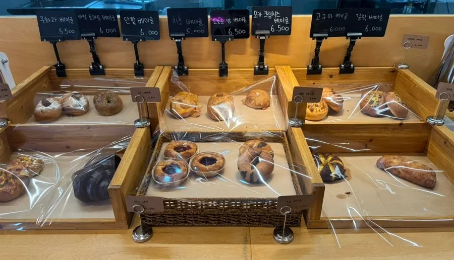 Bakery display case at Pink Wall Cafe