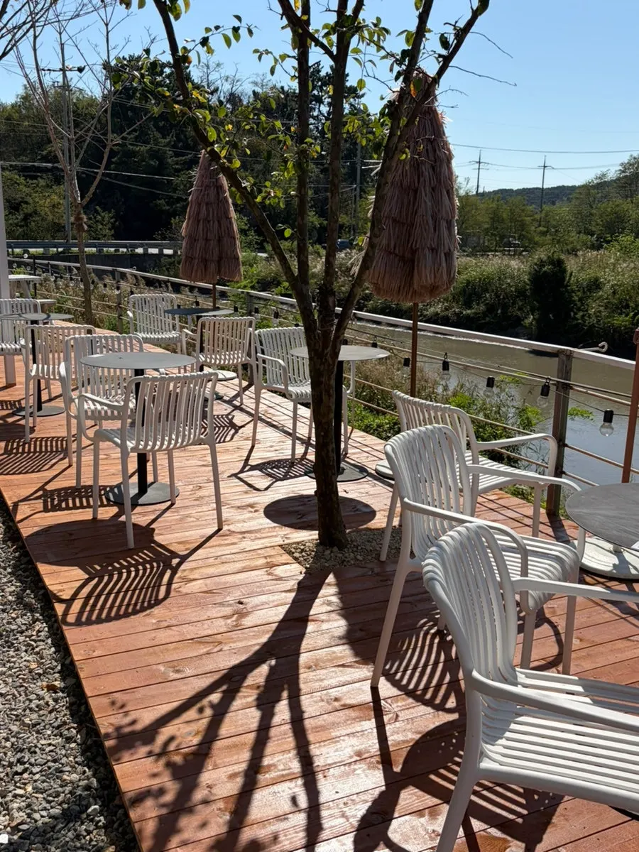 Green plants placed throughout the café interior