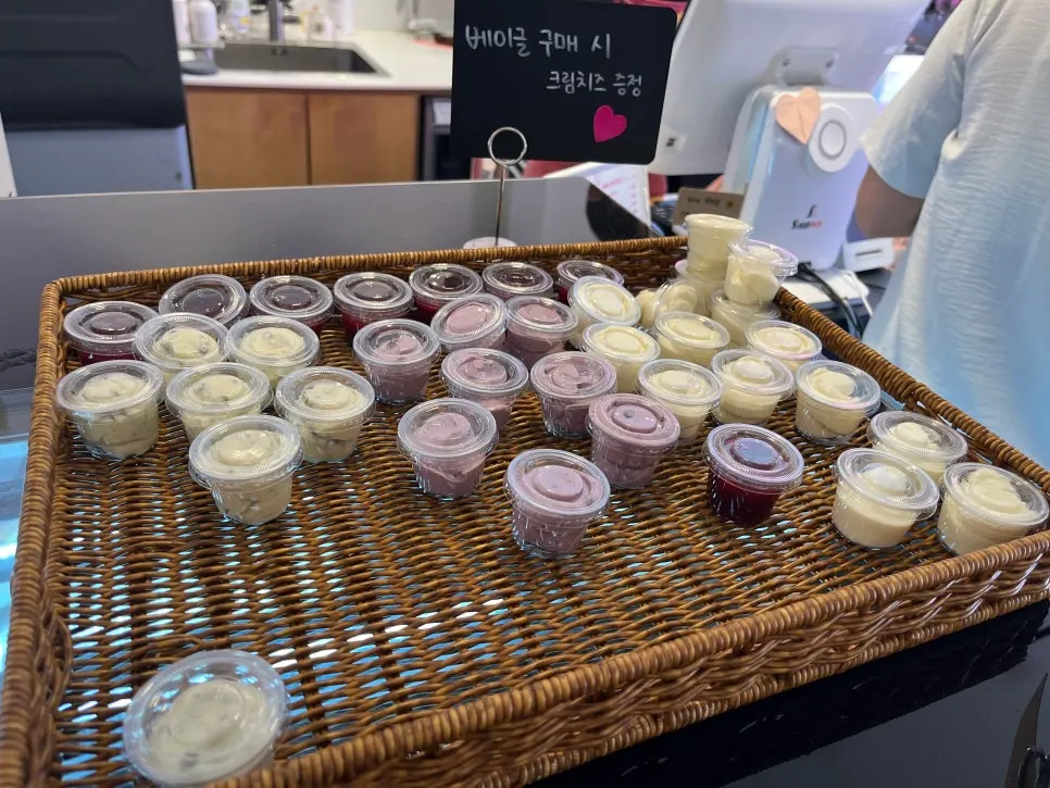 Bagel display case at Pink Wall Cafe