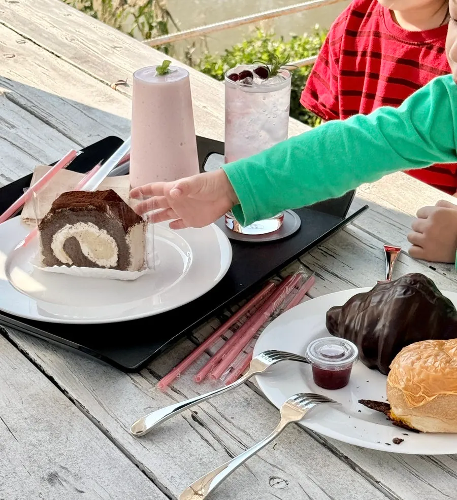 Close-up of the chocolate-coated chocolate croissant