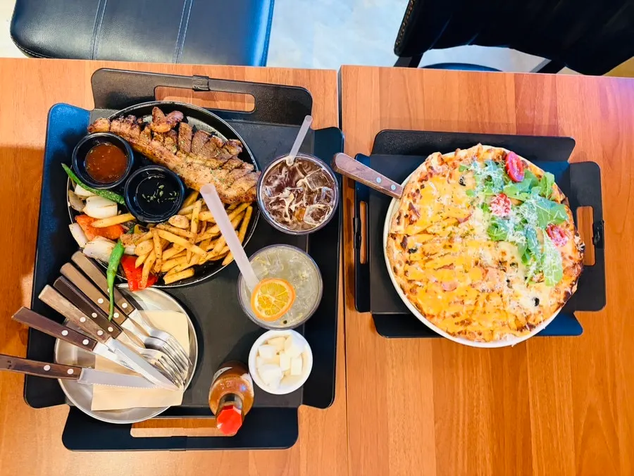Western food spread ordered at Pino Cafe