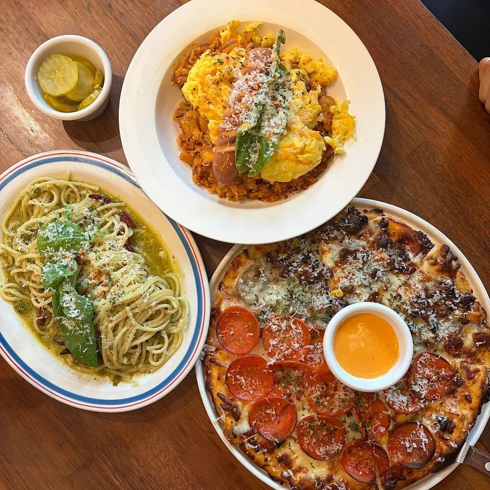 Full brunch spread ordered at Pino Cafe