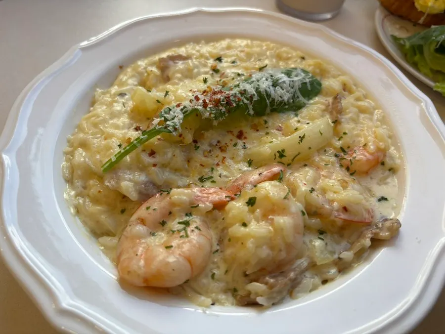 Bacon shrimp cream risotto with shrimp and bacon