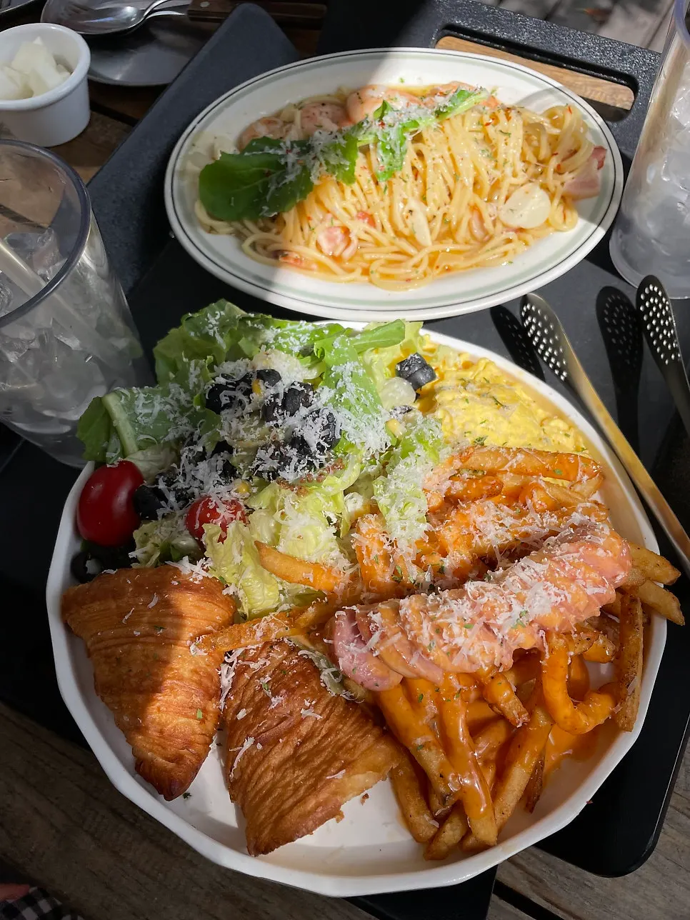 Plated components of Pino Cafe's special lunch