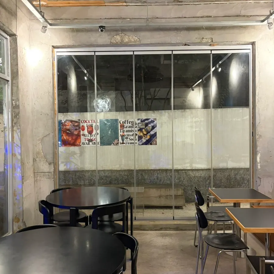 Alley-like seating area inside the café