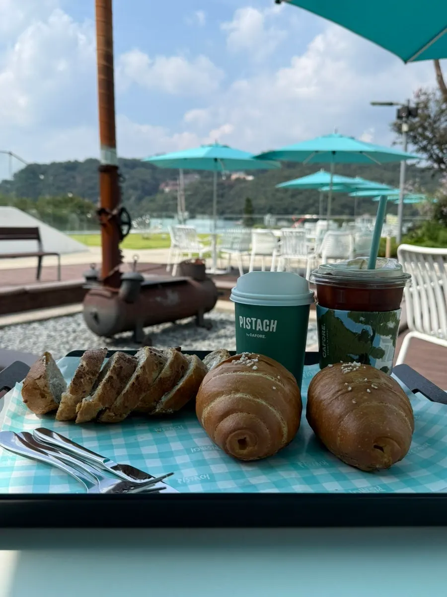 Ordered coffee, salt bread, and raspberry grain baguette