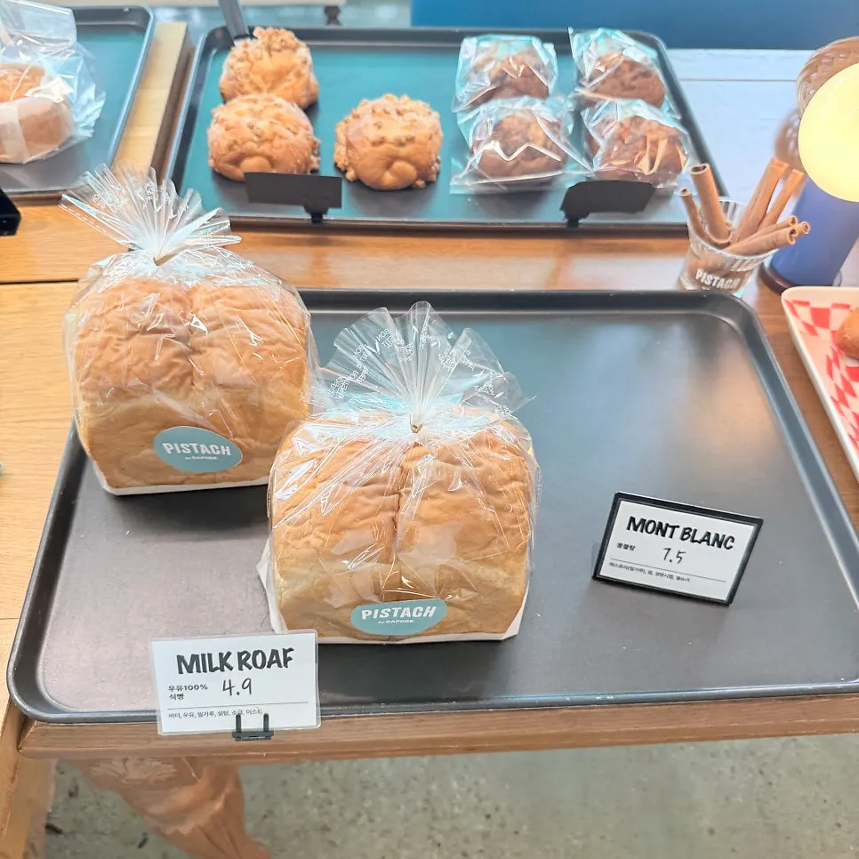 Breads displayed on the bakery shelf