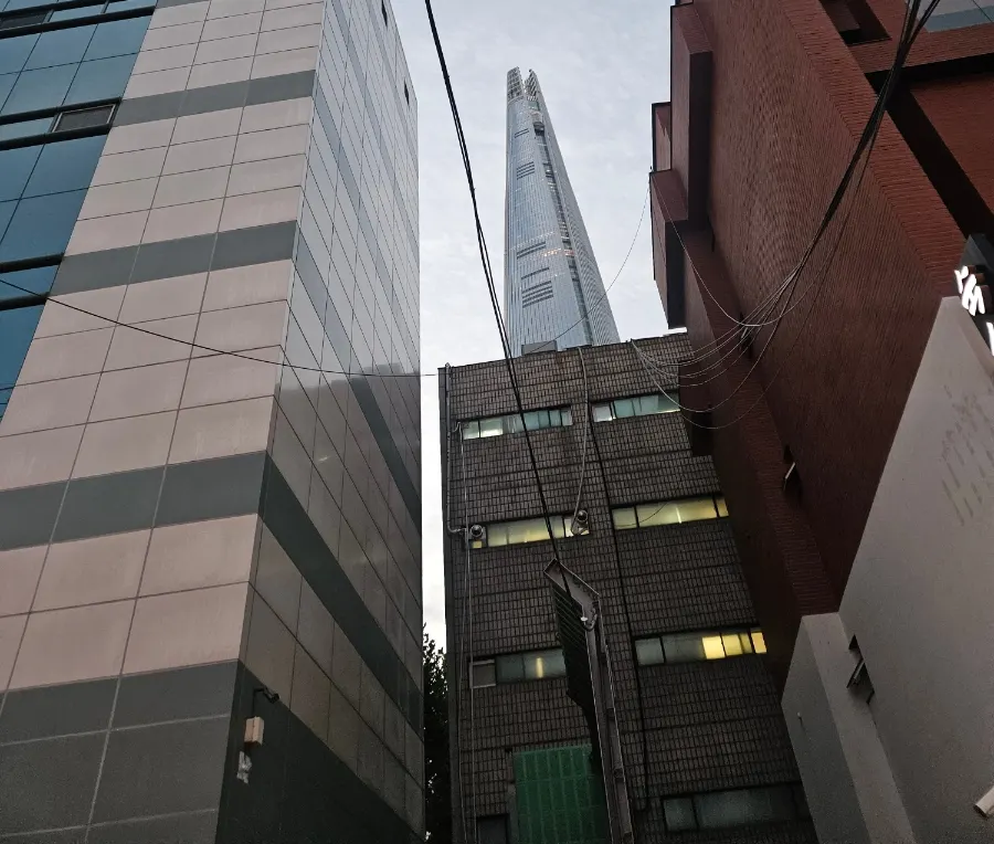 매장 뒤로 보이는 롯데타워 야경