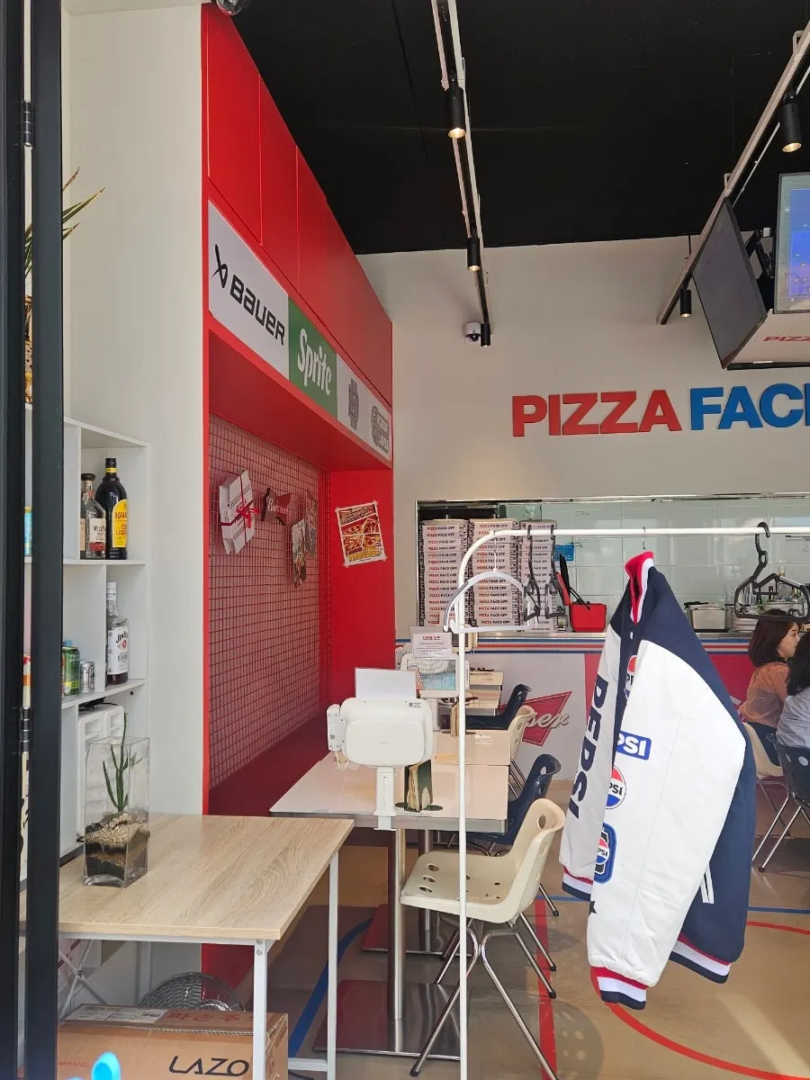 Restaurant entrance with the sliding window open