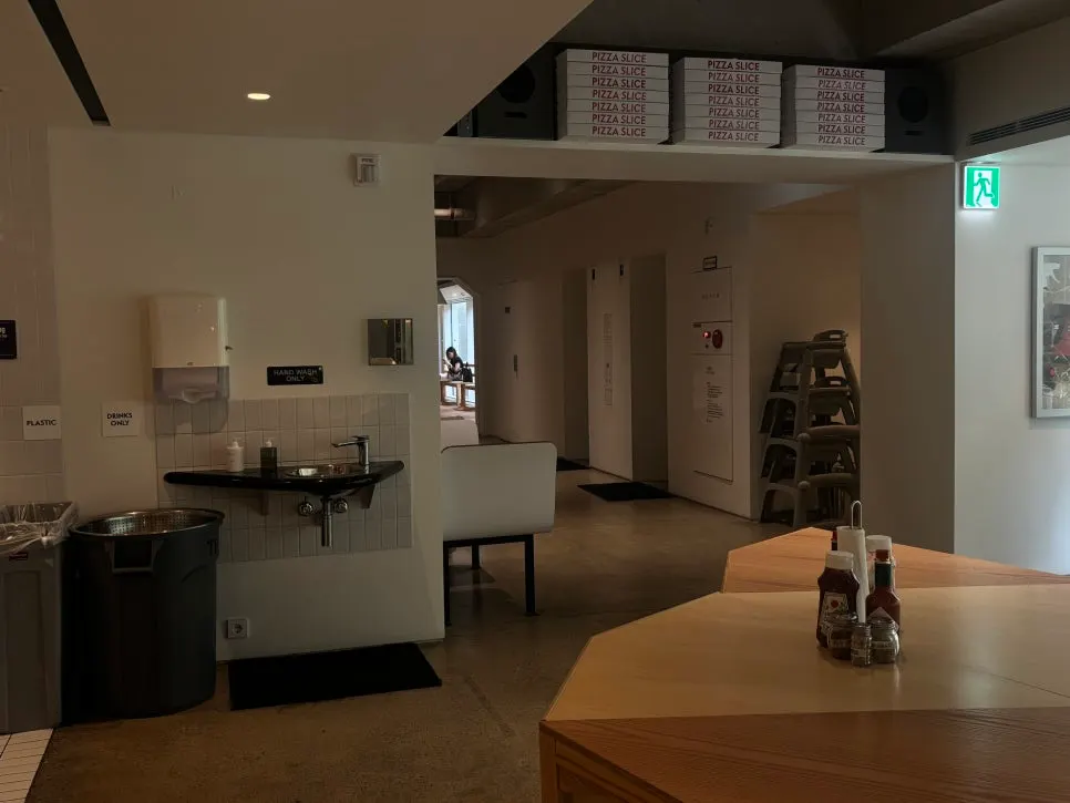 Wood-toned interior of the dining hall
