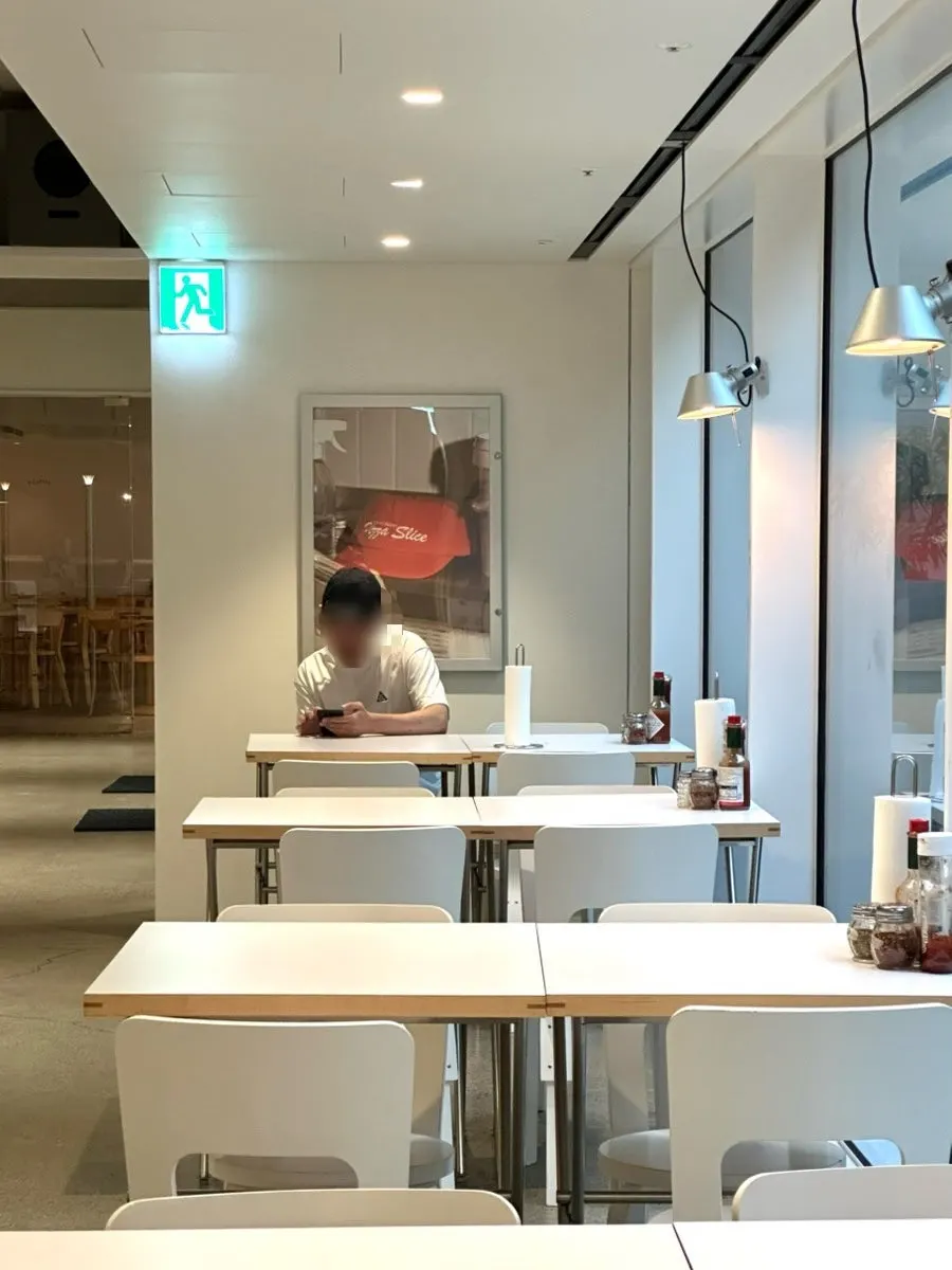 Photo taken in the white-toned shop after the meal